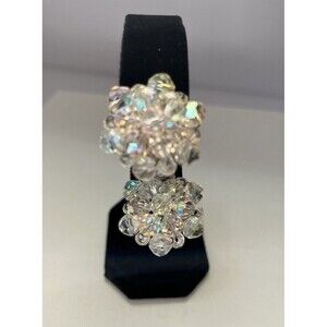 Vintage Aurora Borealis Clip On Crystal Cluster Earrings 1" Wedding Cocktail